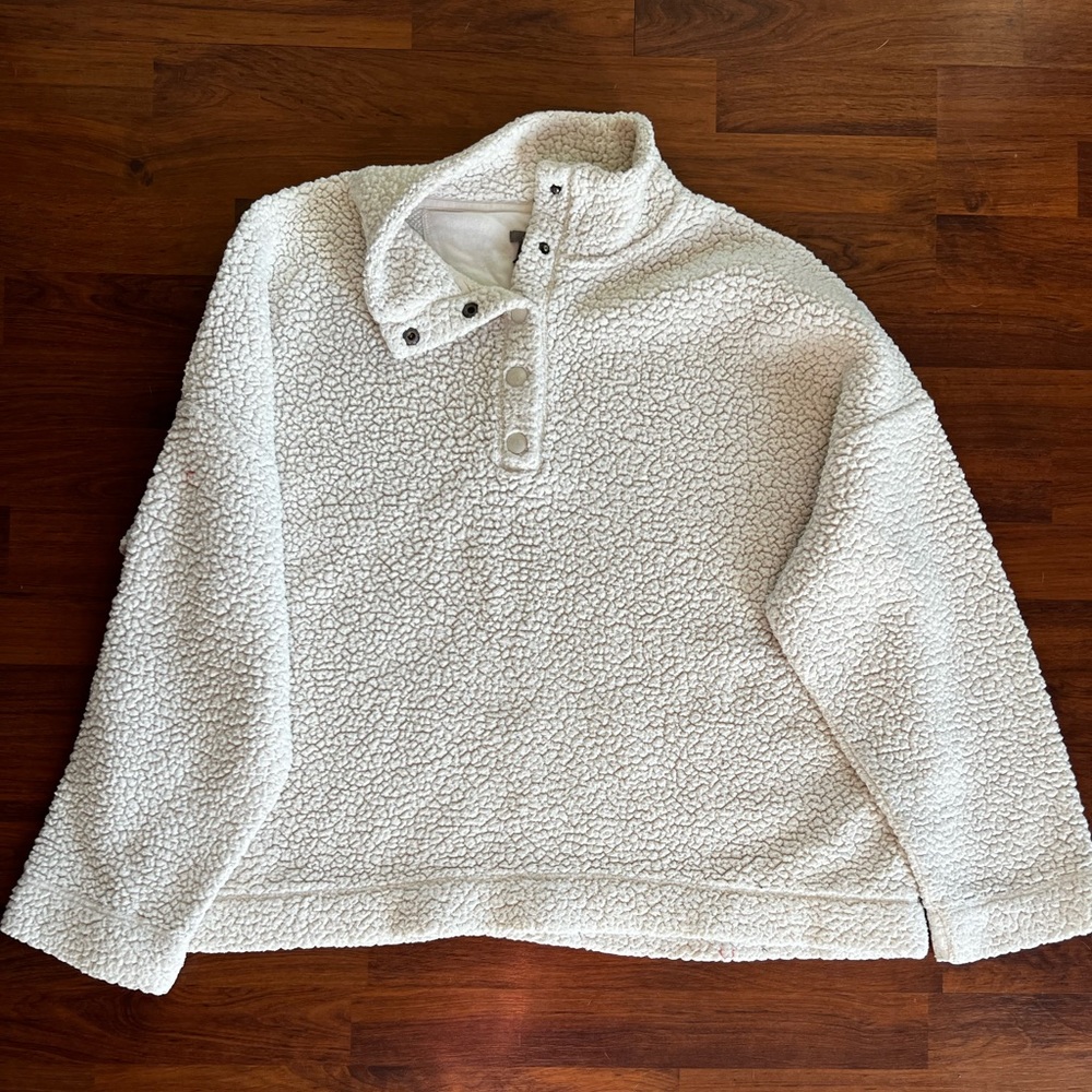 aerie Cream Sherpa Pullover Snap-Button Sweatshirt